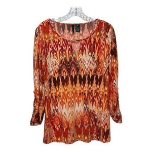 New‎ Directions Top Size M Multicolor Orange Red 3/4 Tab Sleeve Pullover Blouse